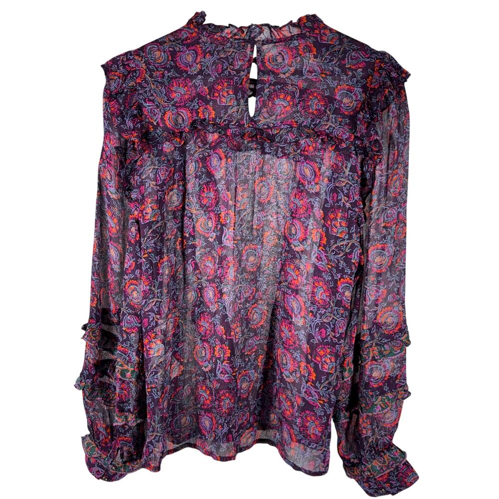 Cleobella x Revolve Fiorella Blouse Purple Paisley Floral Ruffle Long Sleeve L - Picture 11 of 15